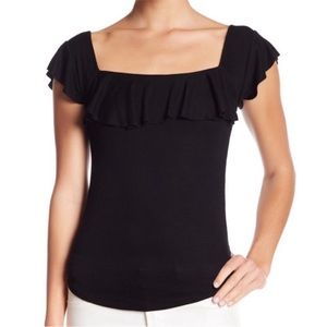 FREE PEOPLE LAST CALL FLUTTER SLEEVE BLACK TOP